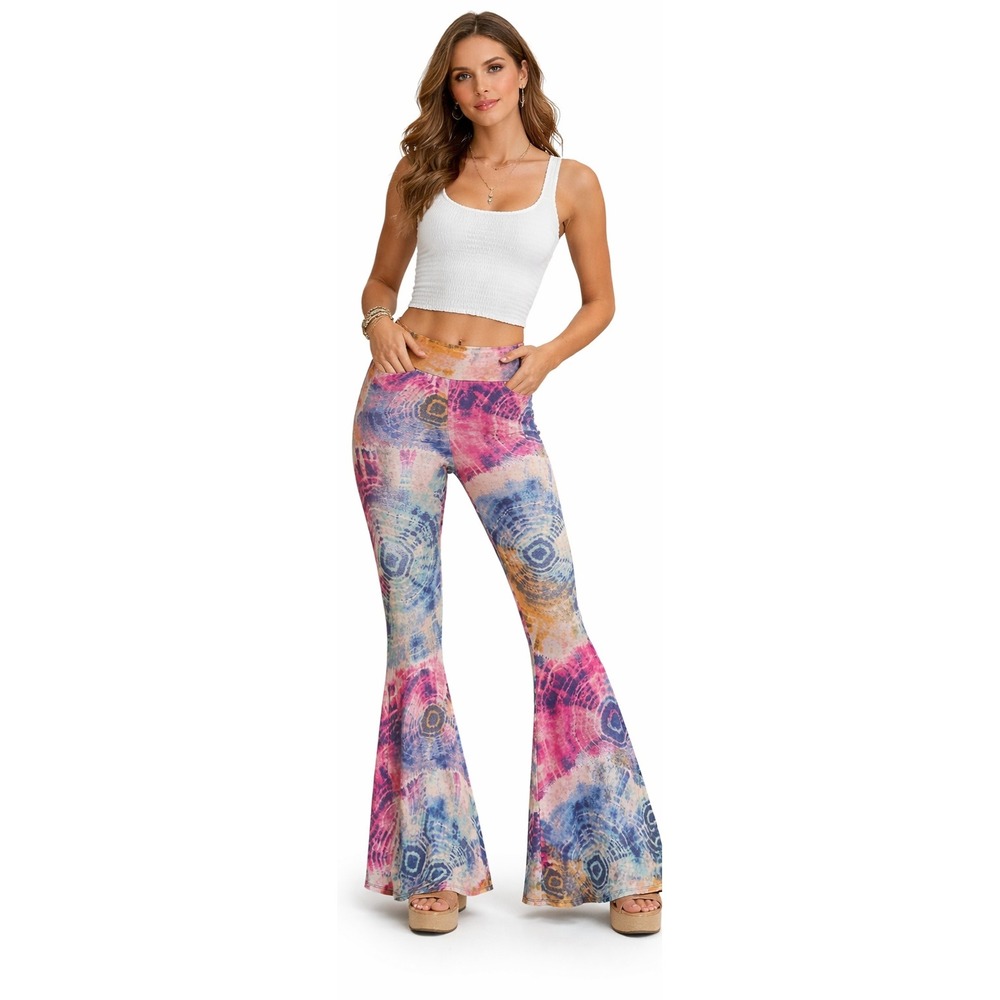 MISHA Tie Dye Bell Bottom Flare Leggings Boho Festival Pants Women's S